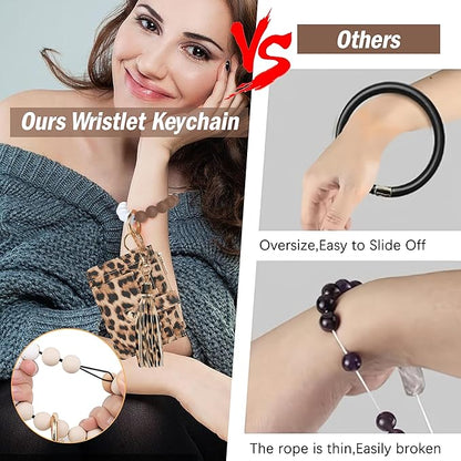 KNGITRYI Wallet Keychain Wristlet for Women,Slim RFID Credit Card Holder Purse Tassel Keychain Bangle Key Ring for Men Women