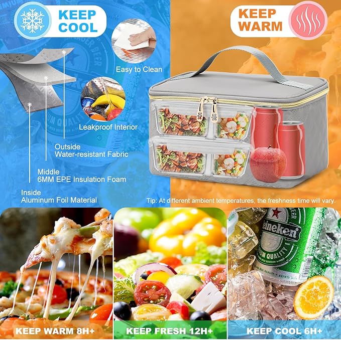 Lunch Backpack, 15.6 inch Laptop Backpack with Insulated Lunch Bag, Backpack Cooler for Women, Large Travel Backpack Lunch Box Compartment, Work Computer Backpack, Teacher College Book Bag, Grey