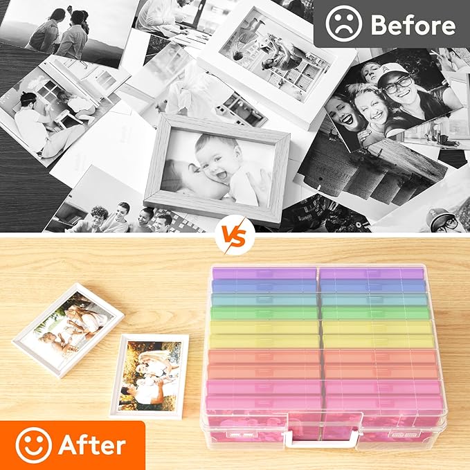 Lifewit 4x6 Photo Storage Box, 20 pcs Inner Photo Case with Lids, Multicolor Photo Organizers with 1 Sheet Label Sticker, Plastic Craft Storage Box for Seeds Sticker Cards Pictures Office Supplies