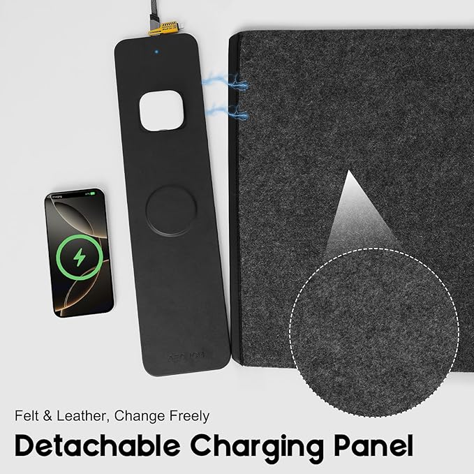 Wireless Charging Mouse Pad with 2nd Gen Tech, 3-in-1 25W Fast Charger, Microfiber Leather Desk Mat, Large Waterproof Desk Pad for Office & Gaming(Leather Adds Universal Charging Cable)