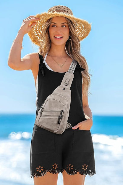 Leresas 7L Crossboydy Sling Bag for Women Vegan Leather Crossbody Purse Fanny Pack Chest Bag for Travel,Light Grey