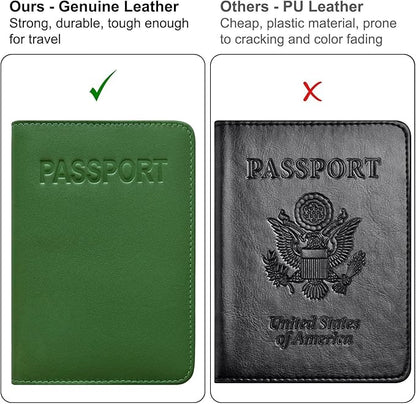 Emerald Green Genuine Leather RFID Passport Cover