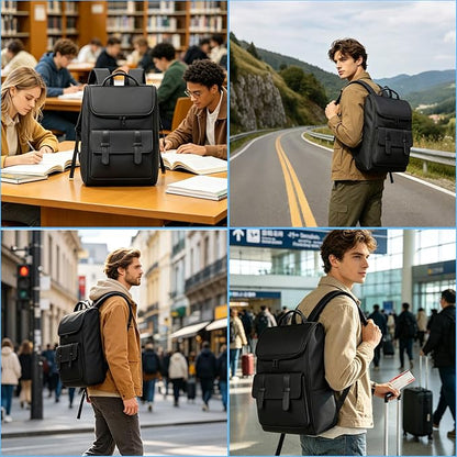 Vintage Laptop Backpack for Men and Women, 15.6 Inch, Waterproof, Business Travel Daypack for Work, Office, College (6608 black)