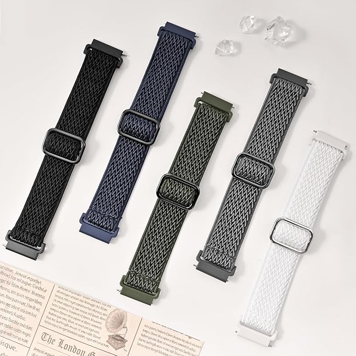 5 Pack Stretchy Nylon Watch Bands Compatible with Garmin Vivoactive 5/6/Forerunner 55/165,20mm Soft Elastic Fabric Adjustable Replacement Sport Straps for Garmin Venu Sq 2 Women Men