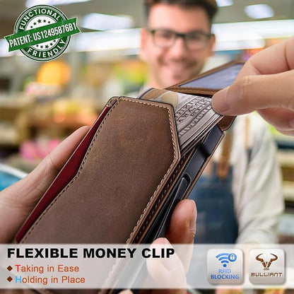 BULLIANT Men Wallet, Metal Wallet Money Clip Magnetic Flip Top Grain Leather 13 Cards Pop-up Access Simplifed Bill Folder
