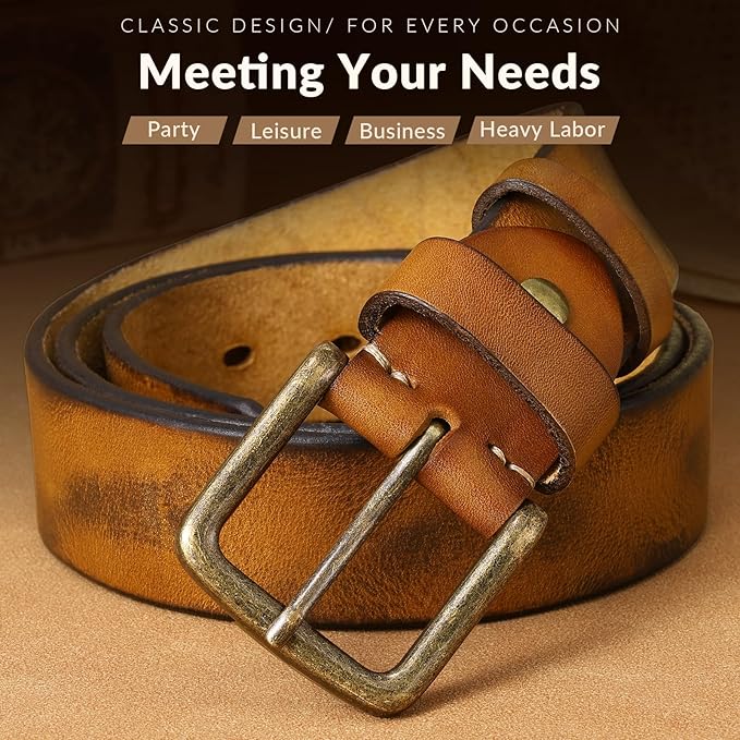 Men's Leather Belt Full Grain Leather Belts for Men Handmade Real Solid Top-Grain Leather Heavy-Duty Work Belt Gifts