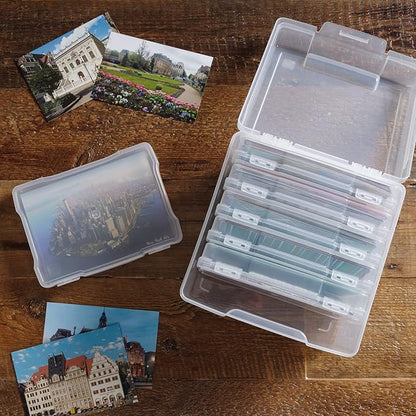 IRIS USA 5" x 7" |Made in USA| Photo Organizers and Picture Storage Box with Handle, 6 Inner Cases/Containers for Tasks, Stickers, Ephemera, & Flashcards - Clear