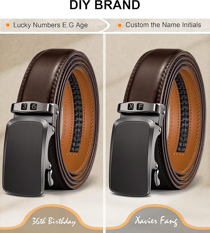 KEMISANT Belt Men, Sliding Ratchet Belt Genuine Leather For Gift Mens Dress Pants Oxfords,Size Adjustable