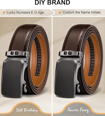 KEMISANT Belt Men, Sliding Ratchet Belt Genuine Leather For Gift Mens Dress Pants Oxfords,Size Adjustable