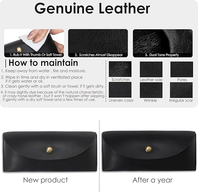 Leather Sunglasses Case Genuine Eyeglass Holder Reading Glasses Protector Vintage Eyewear Storage for Men and Women