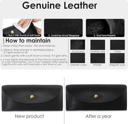 Leather Sunglasses Case Genuine Eyeglass Holder Reading Glasses Protector Vintage Eyewear Storage for Men and Women