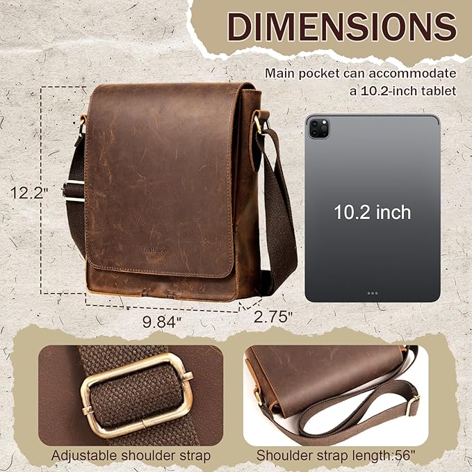 Leathario Crossbody Bag for Men Genuine Leather Small Messenger Shoulder Purse Side Vintage Satchel for Work Travel Daily