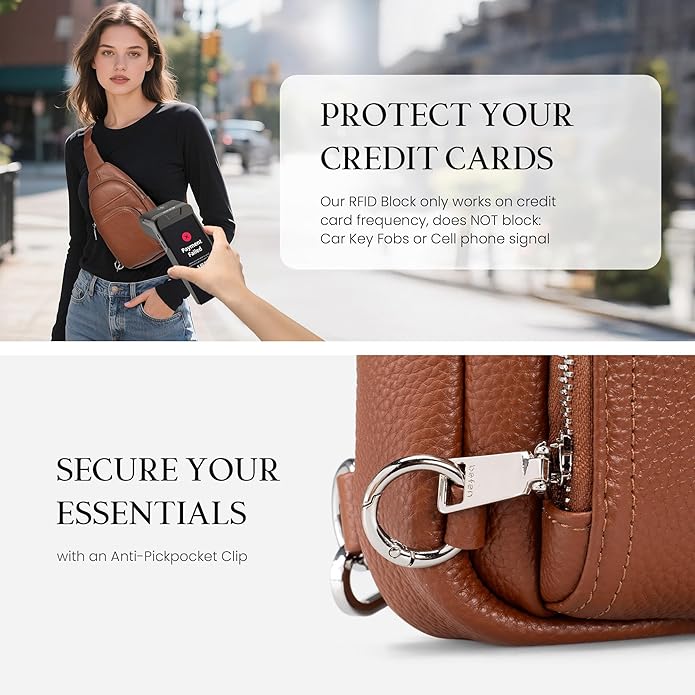 befen Genuine Leather Small Crossbody Sling Bags for Women Anti-Theft Fanny Packs Chest Bags Purse with Built in RFID Wallet