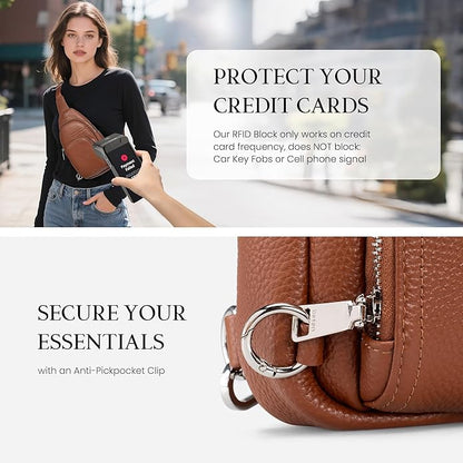 befen Genuine Leather Small Crossbody Sling Bags for Women Anti-Theft Fanny Packs Chest Bags Purse with Built in RFID Wallet