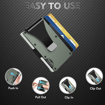 Minimalist Wallet with Money Clip for Men, Premium Metal Wallets for RFID Blocking, Mens Minimalist Slim Wallet, Thin Credit Card Holder Wallet for Men & Women as Gifts (Green)