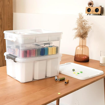 Citylife 17 QT Plastic Storage Box with Removable and 6 Detachable Inserts, Clear White