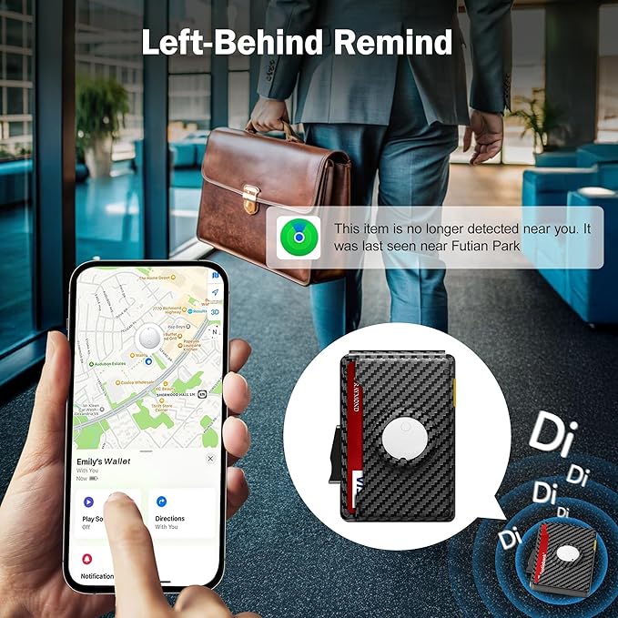 Wallet for Men with Tracker Tag Combo[iOS Only],Mens Wallet Minimalist Bifold,Wallet Men Slim Leather Slots Credit Card Holder|RFID Blocking,Pop Up Wallet Metal Aluminum with 9-13 Cards & ID Window