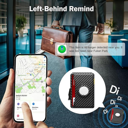 Wallet for Men with Tracker Tag Combo[iOS Only],Mens Wallet Minimalist Bifold,Wallet Men Slim Leather Slots Credit Card Holder|RFID Blocking,Pop Up Wallet Metal Aluminum with 9-13 Cards & ID Window