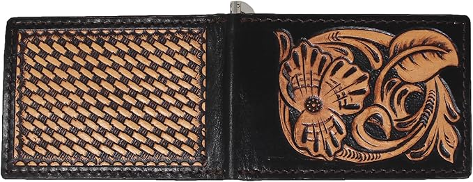 CHALLENGER Men's Western Antique Floral Tooled Slim Money Clip Minimalist Wallet 18RTW84M
