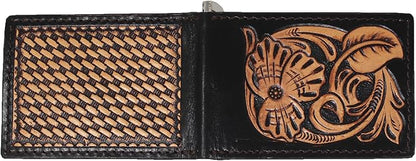 CHALLENGER Men's Western Antique Floral Tooled Slim Money Clip Minimalist Wallet 18RTW84M