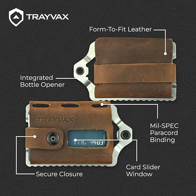 Trayvax Element Wallet, RFID Front Pocket Credit Card Holder with Money Clip, Minimalist Slim Leather Metal Wallet for Men and Women