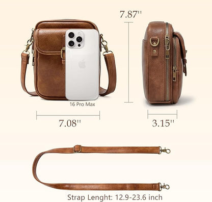 Small Messenger Bag Vegan Leather Crossbody Bag for Women Men, Vintage Cross Body Shoulder Purse with Card Slots