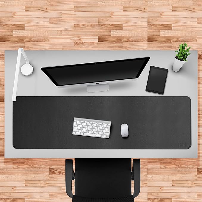 Cacoy PU Leather Desk Pad, 55" x 16" Computer Desk Writing Mat for Office and Home, Large Gaming Keyboard Mouse Pad (Black)