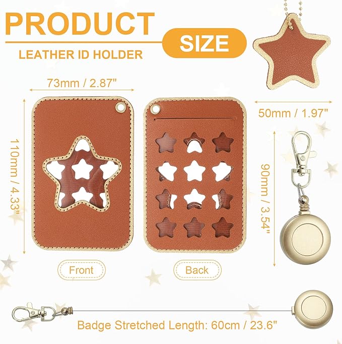 PATIKIL Retractable Badge Holders, Cute Leather ID Holder with Badge Reels Keychain ID Card Clip Protector Cover for Women Work Office Business Trip, Brown