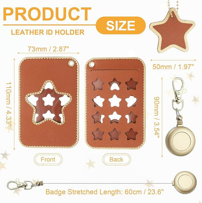 PATIKIL Retractable Badge Holders, Cute Leather ID Holder with Badge Reels Keychain ID Card Clip Protector Cover for Women Work Office Business Trip, Brown