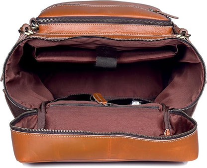 HLC Leather Tan Backpack For Men Genuine Laptop Rucksack For Men Women Genuine Leather Vintage Large Capacity Business Retro Travel Camping Daypack (17 Inch Tan)