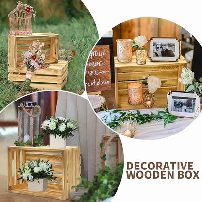 Extra Large 6 Pcs Decorative Wood Crates for Display, Farmhouse Wooden Basket for Storage Container and Decorations, Rustic Nesting Crates Decor Boxes with Handle