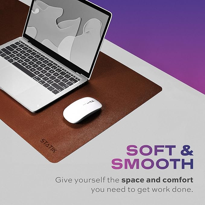 STATIK TaskPad Leather Mouse Pad for Desktop - Large Waterproof Desk Cover on Top of Desks, Big Gaming Surface Area 35.4" x 16.5" - Double-Sided XL Keyboard Mat (Brown, Grey)