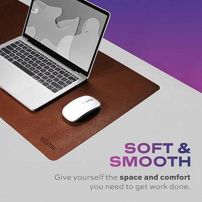 STATIK TaskPad Leather Mouse Pad for Desktop - Large Waterproof Desk Cover on Top of Desks, Big Gaming Surface Area 35.4" x 16.5" - Double-Sided XL Keyboard Mat (Brown, Grey)