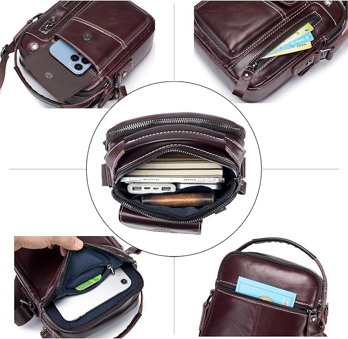Leather Shoulder Bag for Men Small Mens Crossbody Bag Purses Handbags | Small, Genuine Leather, Crossbody, Men Purse, Casual, Daypack