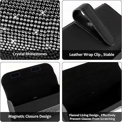Accmor Bling Sunglasses Holder for Car Sun Visor, Sparkling Auto Glasses Clip Case Eyeglasses Protective Box, PU Leather Car Sunglass Storage Organizer for Truck, SUV, RV (Black Crystal)