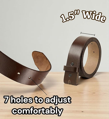 F&L CLASSIC Belt for buckle men Snap on Strap Full Grain One Piece Leather no buckle,1 1/2" Wide, USA