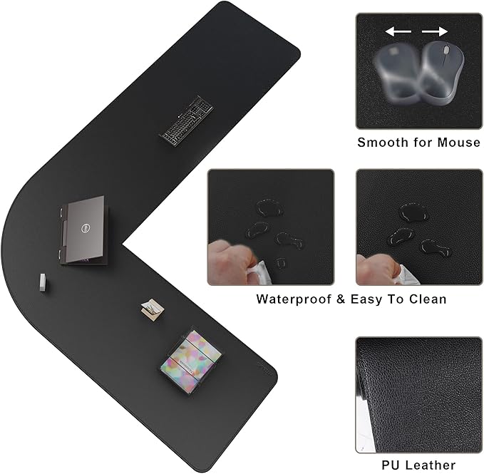 Mydours 61" x 85" x 24" L Shaped Desk Pad (Black), Extra Large Dual-Sided PU Leather Corner Desk Mat Protector for Home Office Computer Gaming