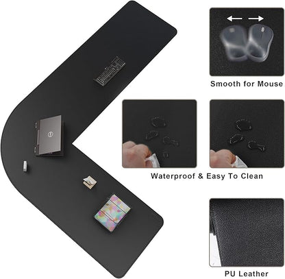Mydours 61" x 85" x 24" L Shaped Desk Pad (Black), Extra Large Dual-Sided PU Leather Corner Desk Mat Protector for Home Office Computer Gaming