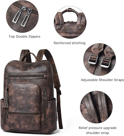 Shrrie Upgraded Large Travel Laptop Backpack with Laptop Compartmetn Fits 17 inch Laptop,Waterproof Vegan Leather Computer Backpack for Women and Men Work Business College