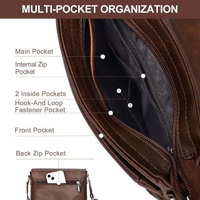 Leathario Men's Crossbody Bag, Vegan Leather, Shoulder Purse Side Sling Satchel, Small Messenger for Travel Work Daily