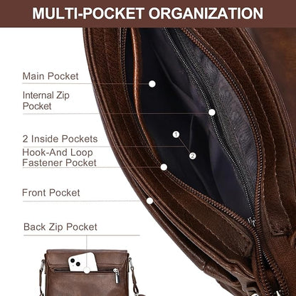 Leathario Men's Crossbody Bag, Vegan Leather, Shoulder Purse Side Sling Satchel, Small Messenger for Travel Work Daily