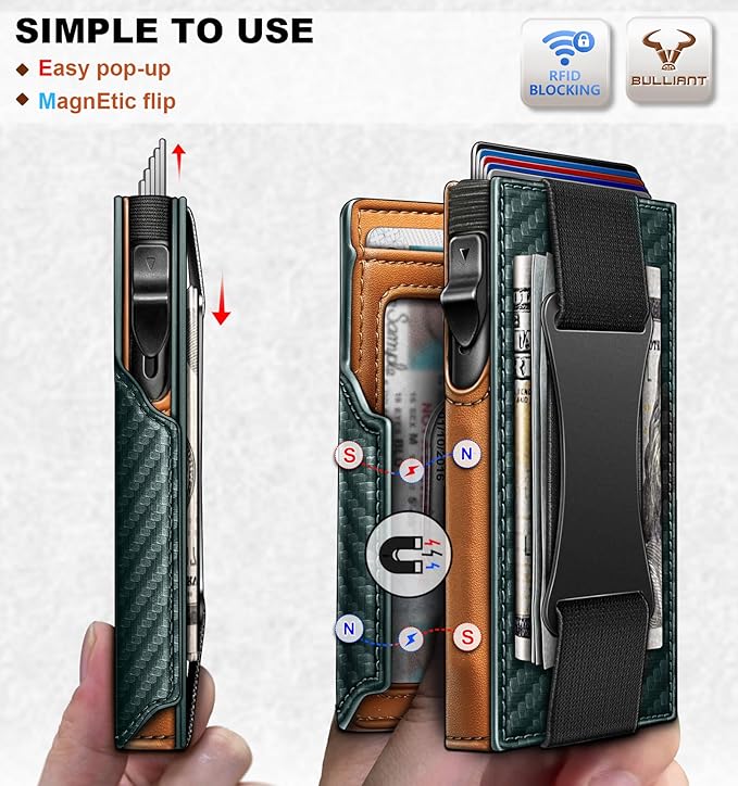 BULLIANT Men Wallet Gift Boxed,Slim Front Pocket Wallet Money Clip Card Holder 3.8"x2.7",Pop-up Access
