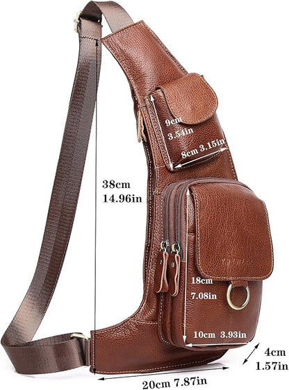 KPYWZER Vintage Leather Sling Bag Backpack for Men Crossbody Shoulder Chest DayPack Backpacks