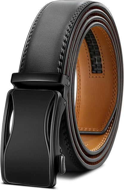 BULLIANT Mens Ratchet Belt,Leather Adjustable Slide Belt For Gift Mens Dress Casual 1 3/8",Size Adjustable