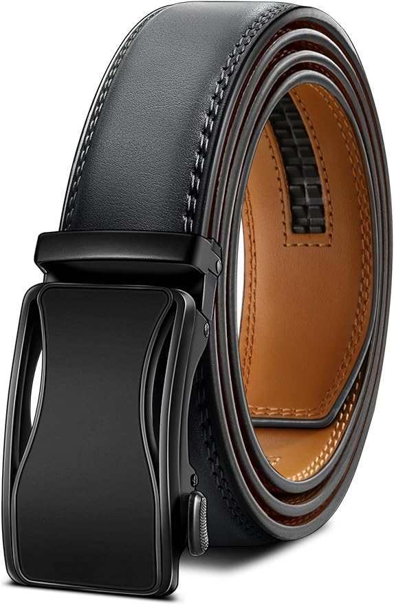 BULLIANT Mens Ratchet Belt,Leather Adjustable Slide Belt For Gift Mens Dress Casual 1 3/8",Size Adjustable