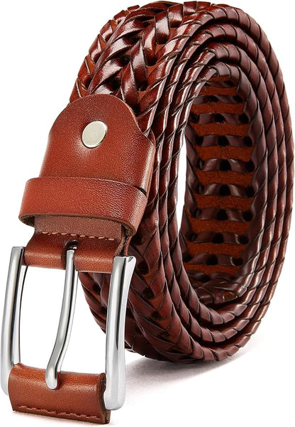 CHAOREN Mens Braided Leather Belt, Casual Woven Leather Belt for Men 35mm Width for Dress Jeans Golf