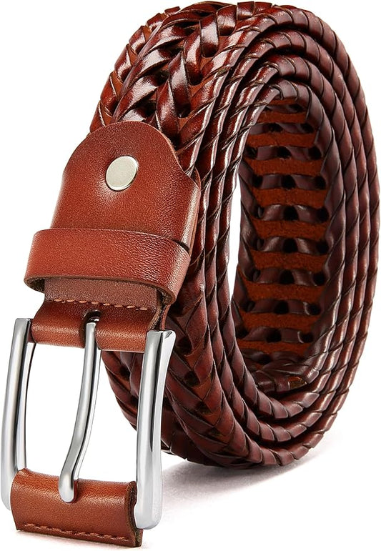 CHAOREN Mens Braided Leather Belt, Casual Woven Leather Belt for Men 35mm Width for Dress Jeans Golf