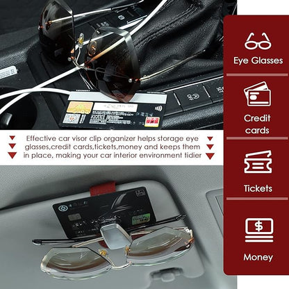 Mudder 2 Packs Sunglasses Holder for Car Universal Visor Sunglasses Holder Clip Leather Eyeglasses Hanger and Ticket Card Clip Eyeglasses Mount for Car(Red)