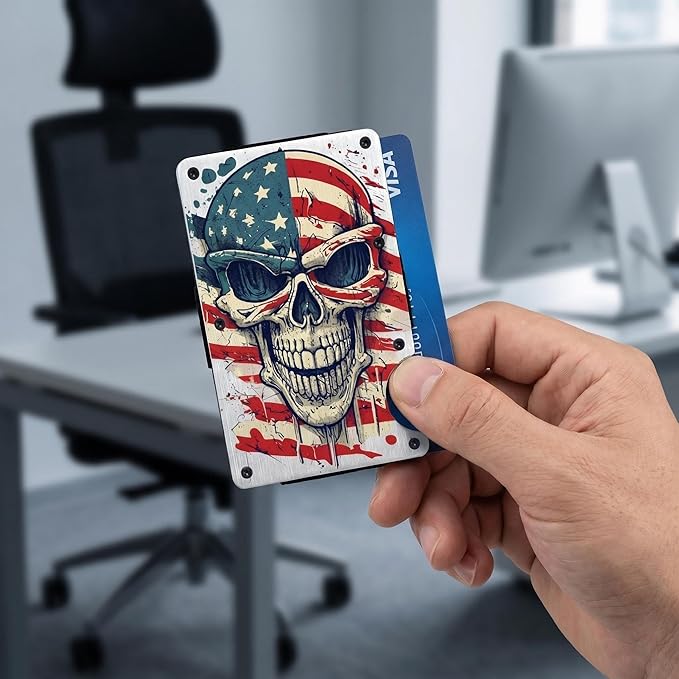 Flag Wallet for Men Minimalist Personalized Engraved Metal Wallet Slim Wallet Gifts for Soldiers Veteran Patriots (Flag 3)