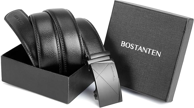 BOSTANTEN Mens Belt Leather Ratchet Belt For Men Dress and Casual with Adjustable Buckle, Trim to Fit